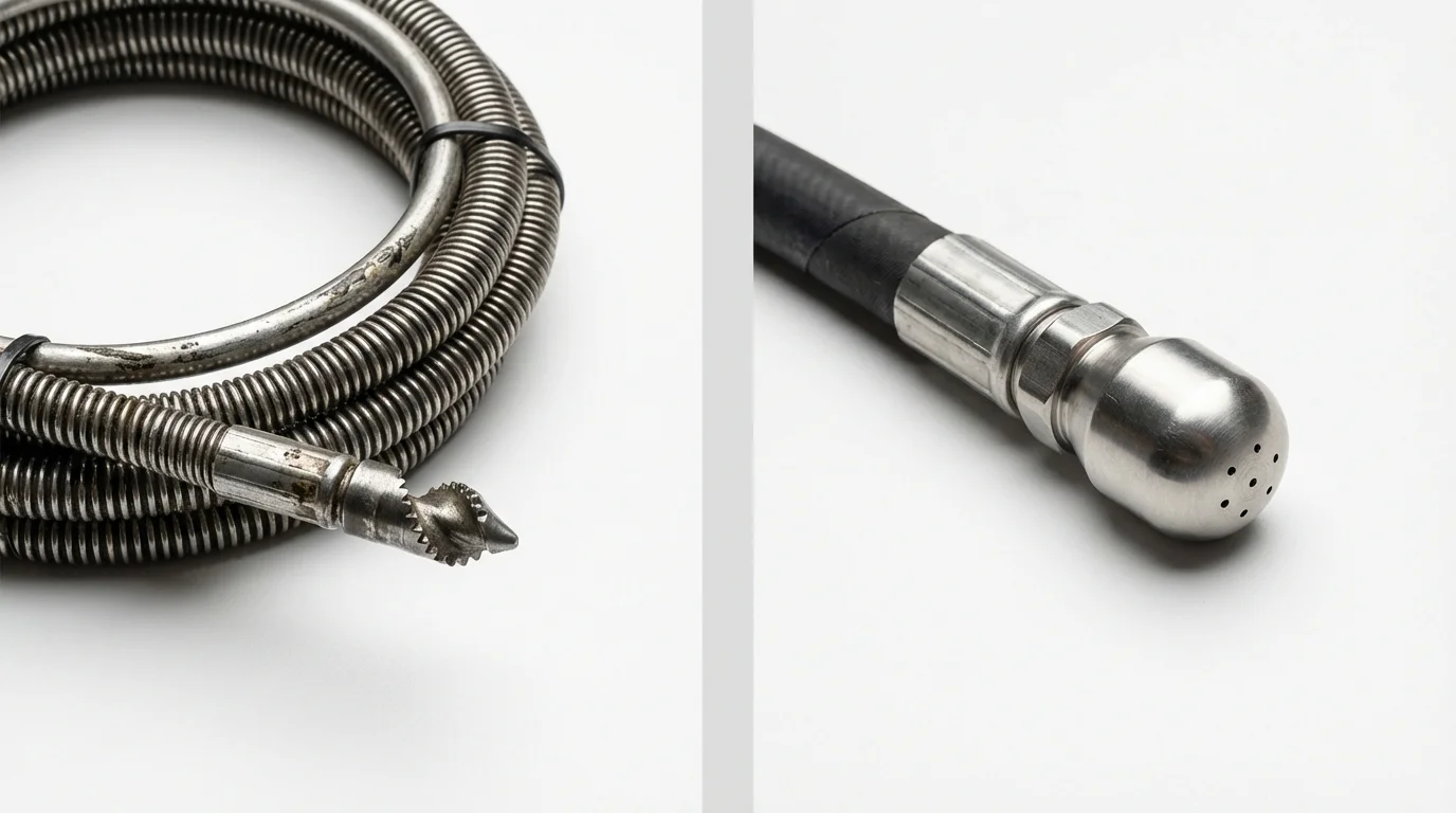 Drain snake cable and hydro jetting nozzle used for drain cleaning in Franklin, NE
